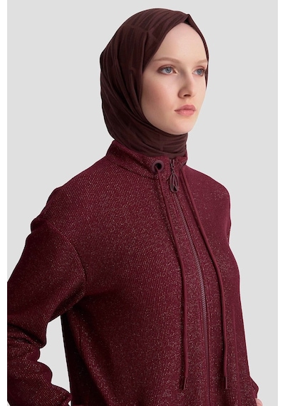 Armine Trend Kuşgözü Detaylı Fitilli Simli Cepli Kadın Ceket 25kt555 Vişne