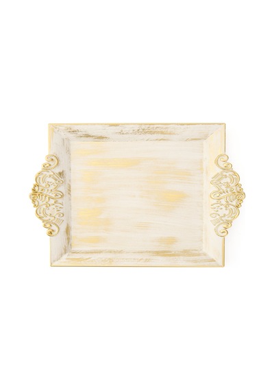 Zuccii Home Barok Eskitme Tepsi - Beyaz - 26x39 Cm Çok Renkli