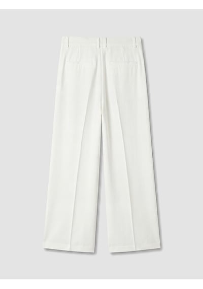 Lcw Modest Ekru Loose Fit Keten Görünümlü Kadın Pileli Pantolon