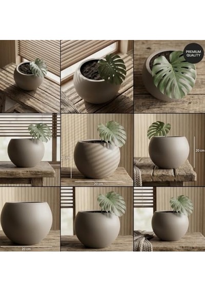 Zevli Modern Küre Saksı 7l - İskandinav Tarzı, Orta Boy Dekoratif Salon Ve Bahçe Saksısı Mocha