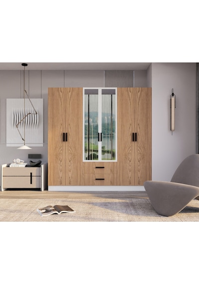Valeria 6 Kapılı 2 Çekmeceli Gardrop Geniş Dolap & Aynalı Elbise Dolabı Atlantik Çam & Beyaz Atlantik Çam - Beyaz Valeria 6 Kapılı 2 Çekmeceli Gardrop Geniş Dolap & Aynalı Elbise Dolabı Atlantik Çam & Beyaz Atlantik Çam - Beyaz