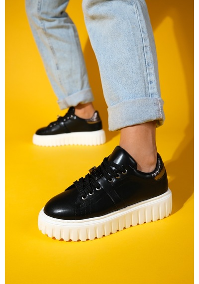 Luvishoes Luvi Shoes Andro Siyah Platin Kalın Tabanlı Kadın Spor Ayakkabı Siyah