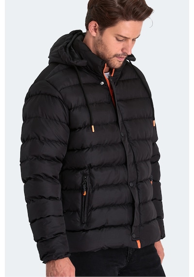 Slazenger Salıne Erkek Kapüşonlu Şişme Siyah Mont & Kaban Siyah