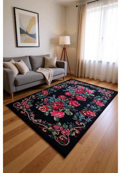 Blghome Dokuma Tabanlı Dijital Baskı Halı Blg3807 Siyah