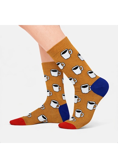 Carnaval Socks Fincanda Kahve Desenli Soket Çorap Çok Renkli