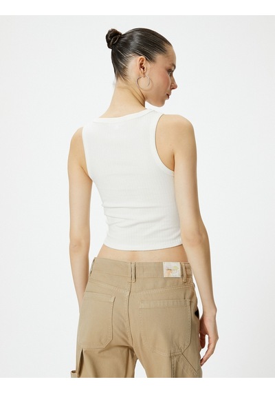 Koton Basic Crop Atlet Bisiklet Yaka Pamuklu Ribanalı Ekru 4sal30089ık 4SAL30089IK010