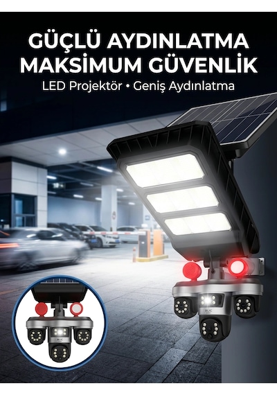 Mey İthalat Güneş Enerjili Kablosuz Dış Mekan Güvenlik Kamerası Gece Görüşlü Led Projektörlü