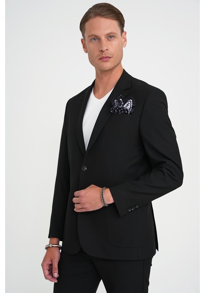 Efor Slim Fit Torba Cep Esnek Pamuk Düz Siyah Blazer Ceket C 712 Siyah