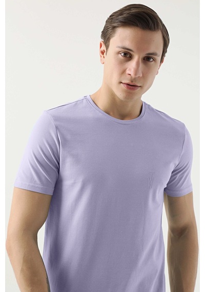 Twn Slim Fit Galaktik Leylak Düz Kabartma Baskılı T-shirt 4ec148551753m Galaktik Leylak