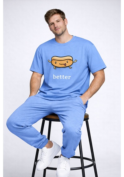 Better Together Baskılı Sevgili Kombini Çift Tişört Oversize Unisex Çift Kombin Mavi