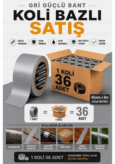 Gri Güçlü Tamir Bandı 45mm X 8m Çok Amaçlı Su Geçirmez Tamir Bandı 36 Adet