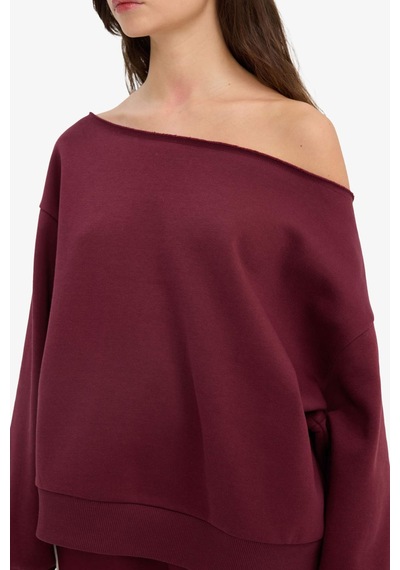 Defacto Oversize Geniş Kalıp Açık Omuz Kalın Sweatshirt G7204ax25cwbr43 Bordo-br43