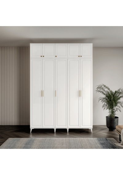 Guneystore Milas Gold 5 Kapaklı %100 Mdf Ayaklı Yüklüklü Gardırop