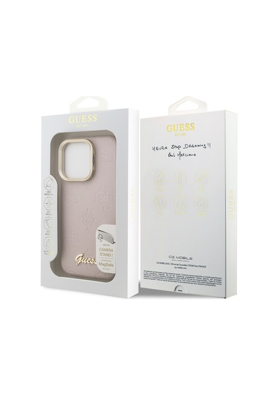 Apple Uyumlu iPhone 16 Pro Max Kılıf Guess Lisanslı M safe Şarj Özellikli Kamera Standlı Peony Kapak Pembe