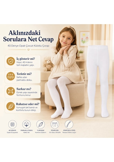 COjans Kız Çocuk Beyaz 40 Denye Opak Külotlu Çorap Okul Bale Ve Özel Gün Çorabı Çok Renkli COjans Kız Çocuk Beyaz 40 Denye Opak Külotlu Çorap Okul Bale Ve Özel Gün Çorabı Çok Renkli