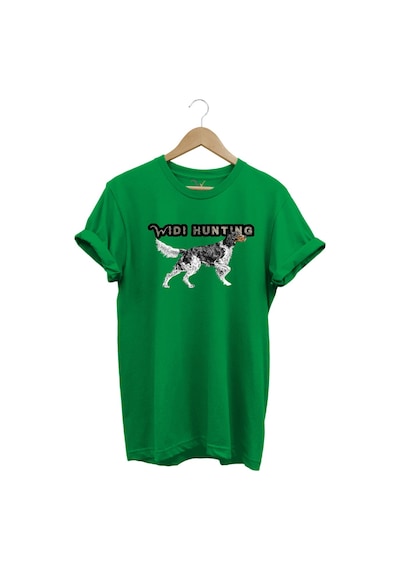 Widi Hunting Avcılık English Setter Av Köpeği Baskılı %100 Pamuk Regular Fit T-shirt Yeşil