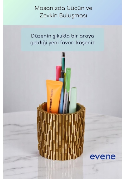 Kalemlik Masa Kalemliği Organizer Kalemlik Altın Renk Model 78 Çok Renkli