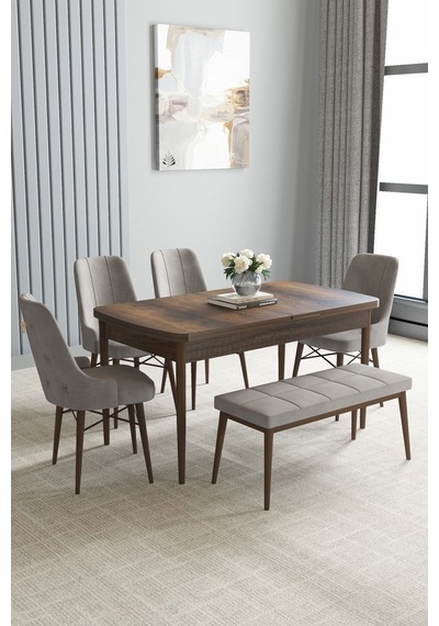 Loft Barok Desen 80x132 Açılabilir Mdf Masa Yemek Odası Takımı, Mutfak Takımı 4 Sandalye, 1 Bench Gri Loft Barok Desen 80x132 Açılabilir Mdf Masa Yemek Odası Takımı, Mutfak Takımı 4 Sandalye, 1 Bench Gri