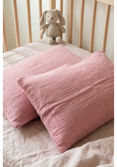 Çift Katlı Müslin Çocuk Yastık Kılıfı %100 Pamuk 35x45 cm 2’li Bebek Çocuk Kılıf Seti Gül Kurusu