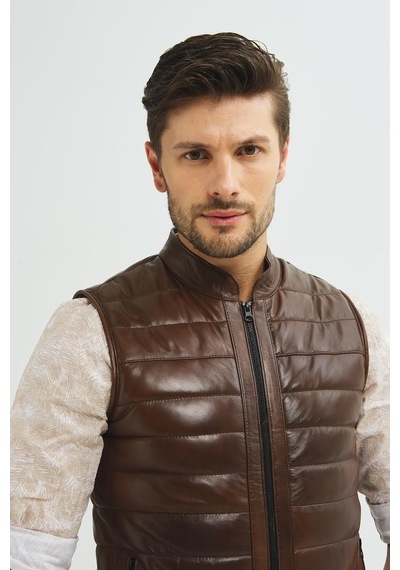 Ikbal Thomas Kahverengi / Hakiki Erkek Deri Yelek