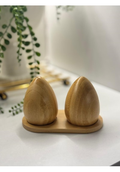 Hbs Art Design Ahşap Bambu Standlı Tuzluk Biberlik Set Bambu