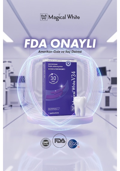 V34 Mor Diş Beyazlatma Bandı - Sarılık Karşıtı Renk Düzeltici Diş Beyazlatıcı Şerit Seti 7 Paket/14 Adet