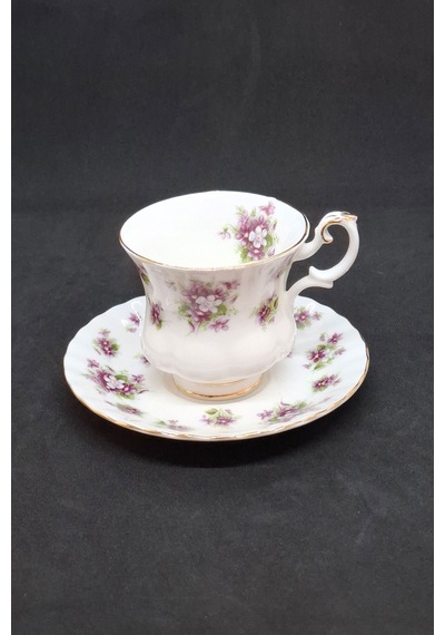 Sweet Violets Bone China Antika Duble Boy Porselen Kahve Fincanı Ve Tabağı 2 Parça 120 Ml Menekşe