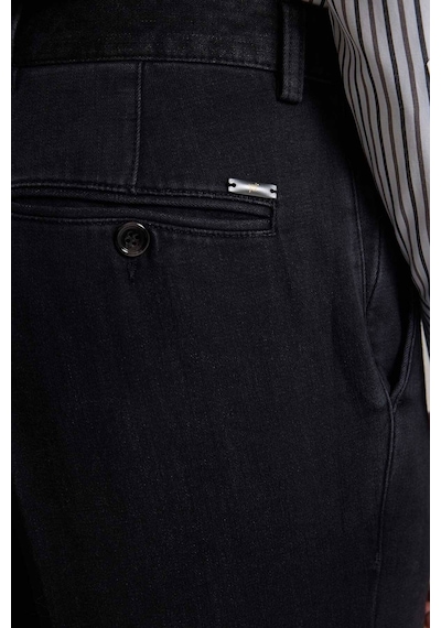 Ysf Erkek Siyah Regular Fit Yan Cepli Kot Pantolon