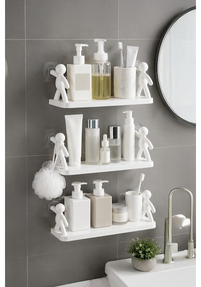 2'li Yapışkanlı Çöp Adam Banyo Organizer Raf Şampuan Kozmetik Baharat Düzenleyici Dekoratif Raf Diğer