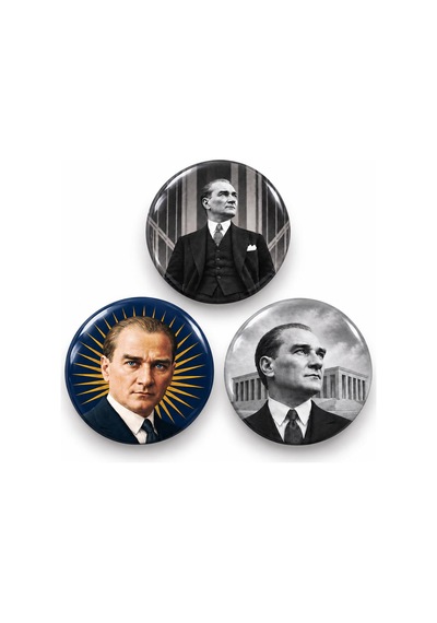 Atatürk Güneş Ve Anıtkabir - 3 Lü 58mm Rozet Seti Çok Renkli