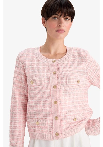 Defacto Regular Fit Bisiklet Yaka Kareli Triko Hırka G0806ax25wnpn478 Pembe-pn478