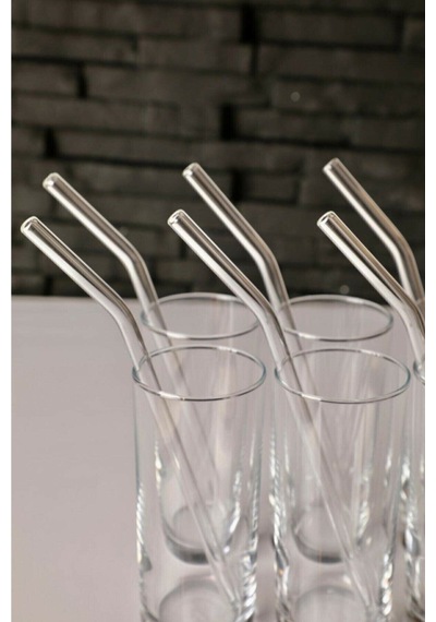 6 Adet Eğimli Şeffaf Cam Pipet, 6' Lı Pipet -20 Cm