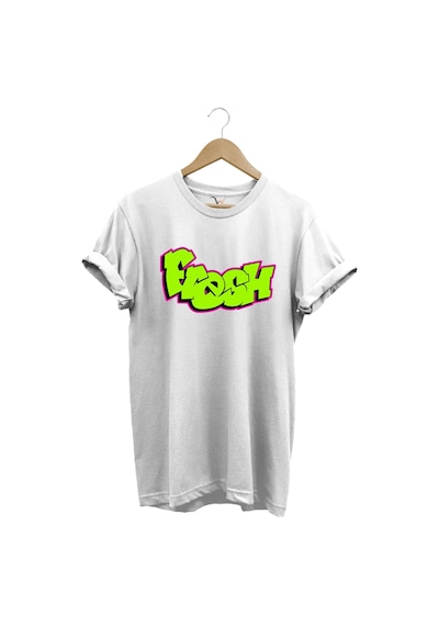 Fresh Graffiti Neon Yazı Baskılı %100 Pamuk Unisex Regular Fit T-shirt Beyaz