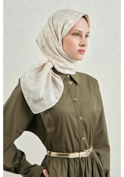 Armine Jakarlı İpek Pamuk Dama Eşarp - 4464 Taş