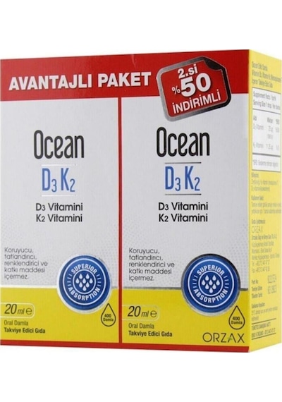 Ocean D3k2 Damla 20 Ml X 2 Adet Avantajlı Paket