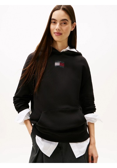 Tommy Hilfiger Tjw Rahat Kesim Parti Bayraklı Kadın Siyah Kazak Dw0dw21605bds Siyah