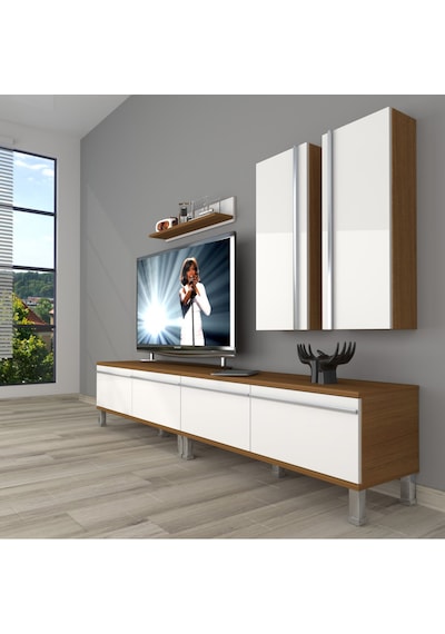 Decoraktiv Eko 5220t Mdf Krom Ayaklı Tv Ünitesi Tv Sehpası - Ceviz Beyaz Ahşap - Beyaz Decoraktiv Eko 5220t Mdf Krom Ayaklı Tv Ünitesi Tv Sehpası - Ceviz Beyaz Ahşap - Beyaz