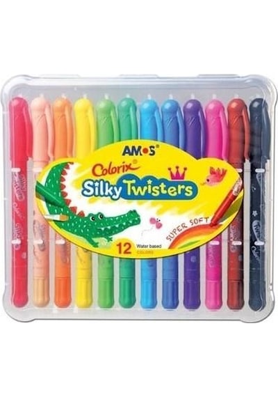 Amos Silky Twisters Üçü Bir Arada Jel Tipi Mum Boya 12 Renk