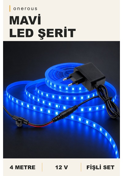 Onerous 4 M 12v Mavi Led Şerit, Fişli