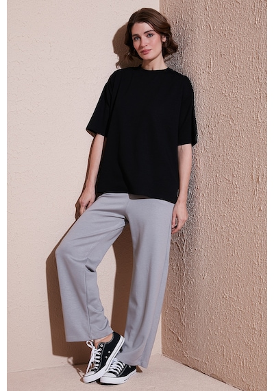 Lela Streç Oversize Fit Bisiklet Yaka Bayan T Shirt 5865911 Siyah