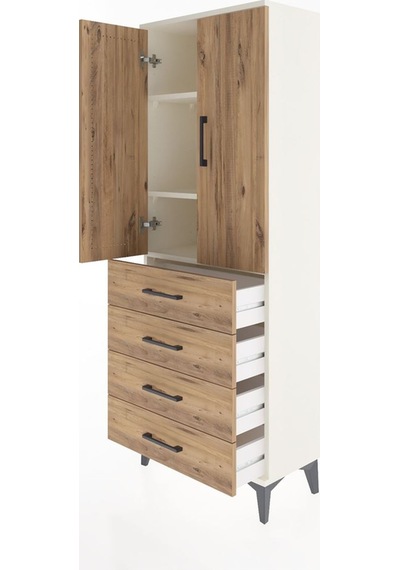 Arges Dolap 3 Raflı 4 Çekmeceli 2 Kapaklı 60x30x163 Aytaşı-çam Aytaşı