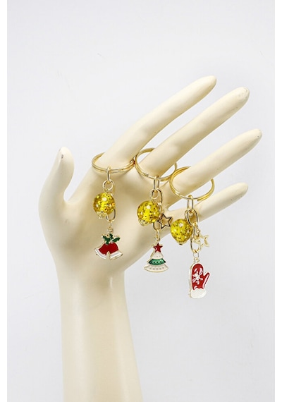 Gold Halkalı Renkli Yılbaşı Temalı Anahtarlık, Hediyelik Christma