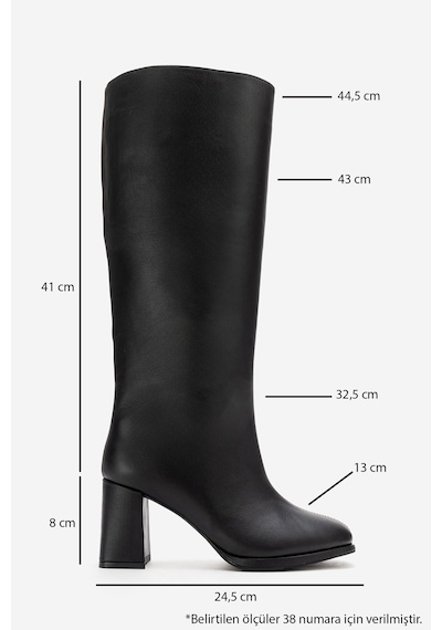 Luvishoes Javen Siyah Cilt Hakiki Deri Kadın Kalın Topuklu Çizme Siyah