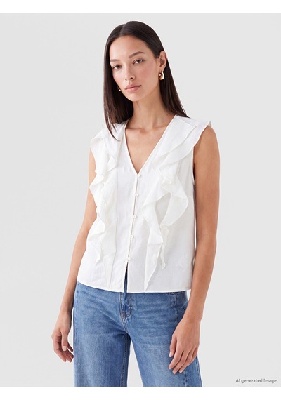 Lcw Studıo Beyaz Modal Karışımlı Fırfırlı Bluz