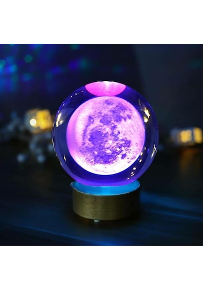 Renk Değiştiren Led Işıklı Dolunay Pilli Cam Küre 6 Cm