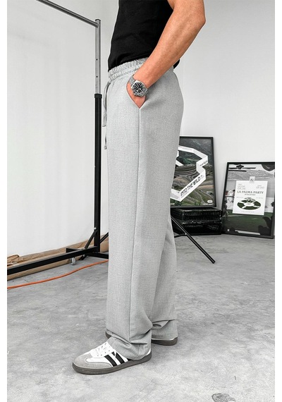 Gri Beli İpli Çımalı Relaxed Pantolon Gri