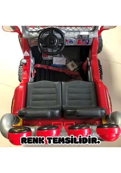 Kumandalı Çift Kişilik Mega Akülü Araba Kırmızı - 12 Volt İki Kişilik Akülü Araba Akülü Jeep - Mega