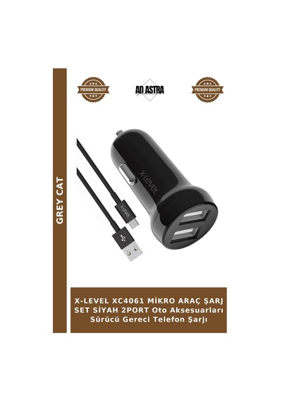 X-level Xc4061 Mikro Araç Şarj Set Siyah 2port Oto Aksesuarları Sürücü Gereci Telefon Şarjı