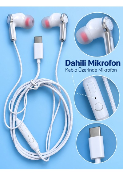 Nm Store Type C Girişli Mikrofonlu Beyaz Kablolu Kulak İçi Kulaklık