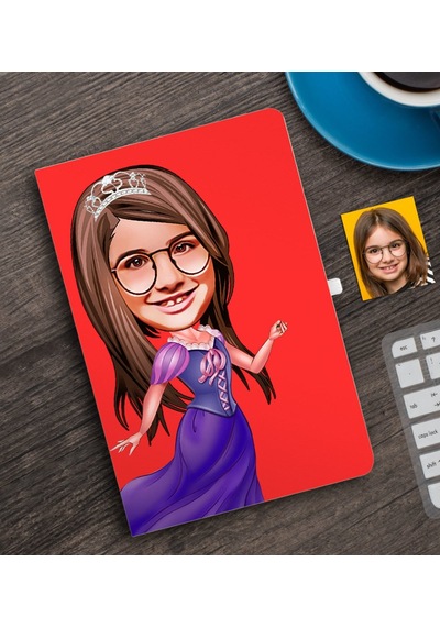 Kişiye Özel Kız Çocuk Prenses Karikatürlü Defter-3 Kırmızı